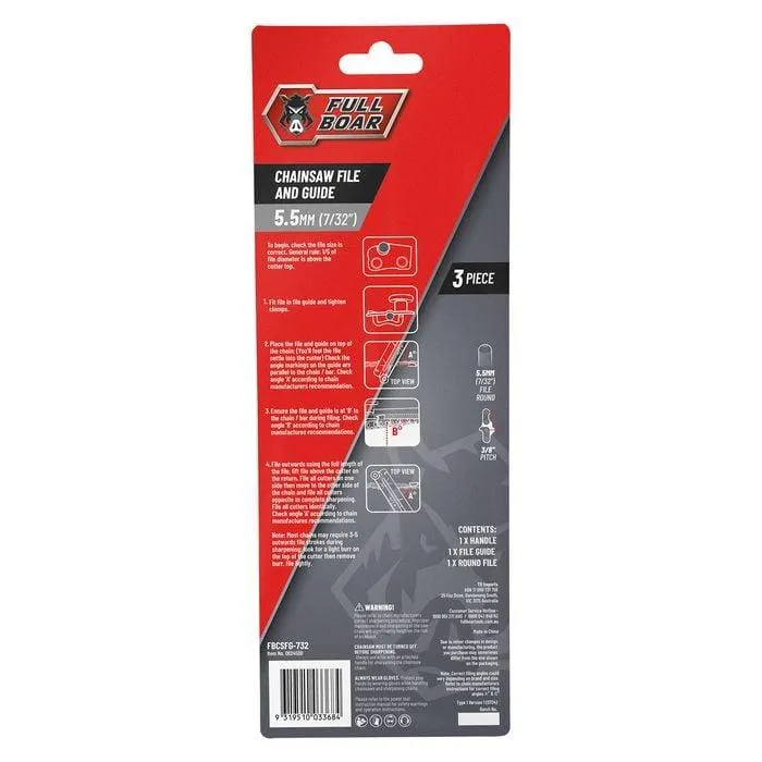 Full Boar 5.5mm (7/32") Chainsaw File and Guide FBCSFG-732