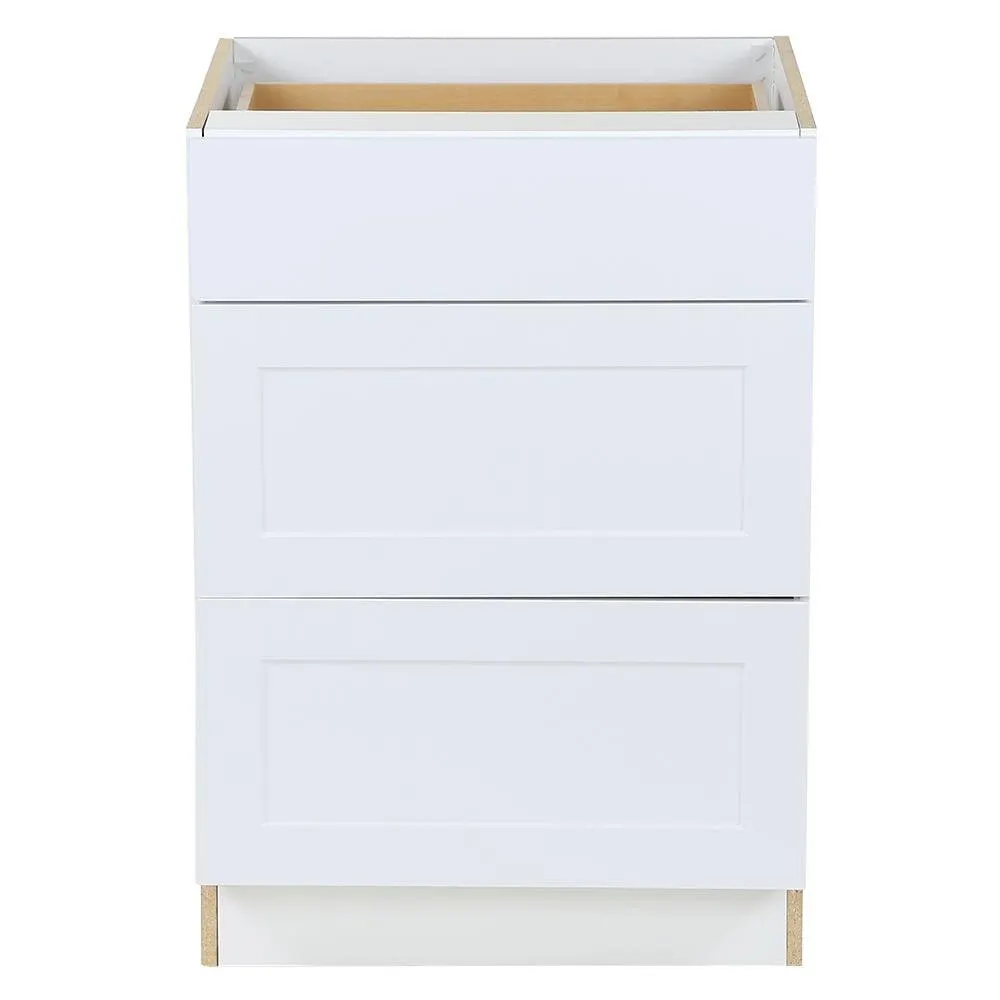 Edson 24-inch W x 34.5-inch H x 24.5-inch D Shaker Style Assembled Kitchen Base Cabinet/Cupboard in Solid White with 3 Soft Close Drawers (BD243V)