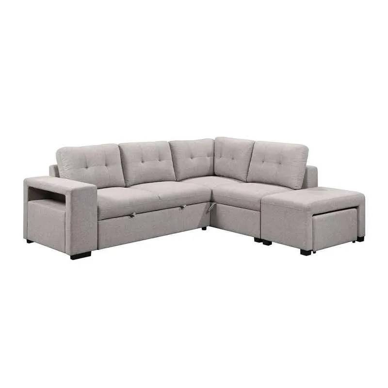 Sectionnel convertible avec chaise longue à droite, rangement et ottoman extensible