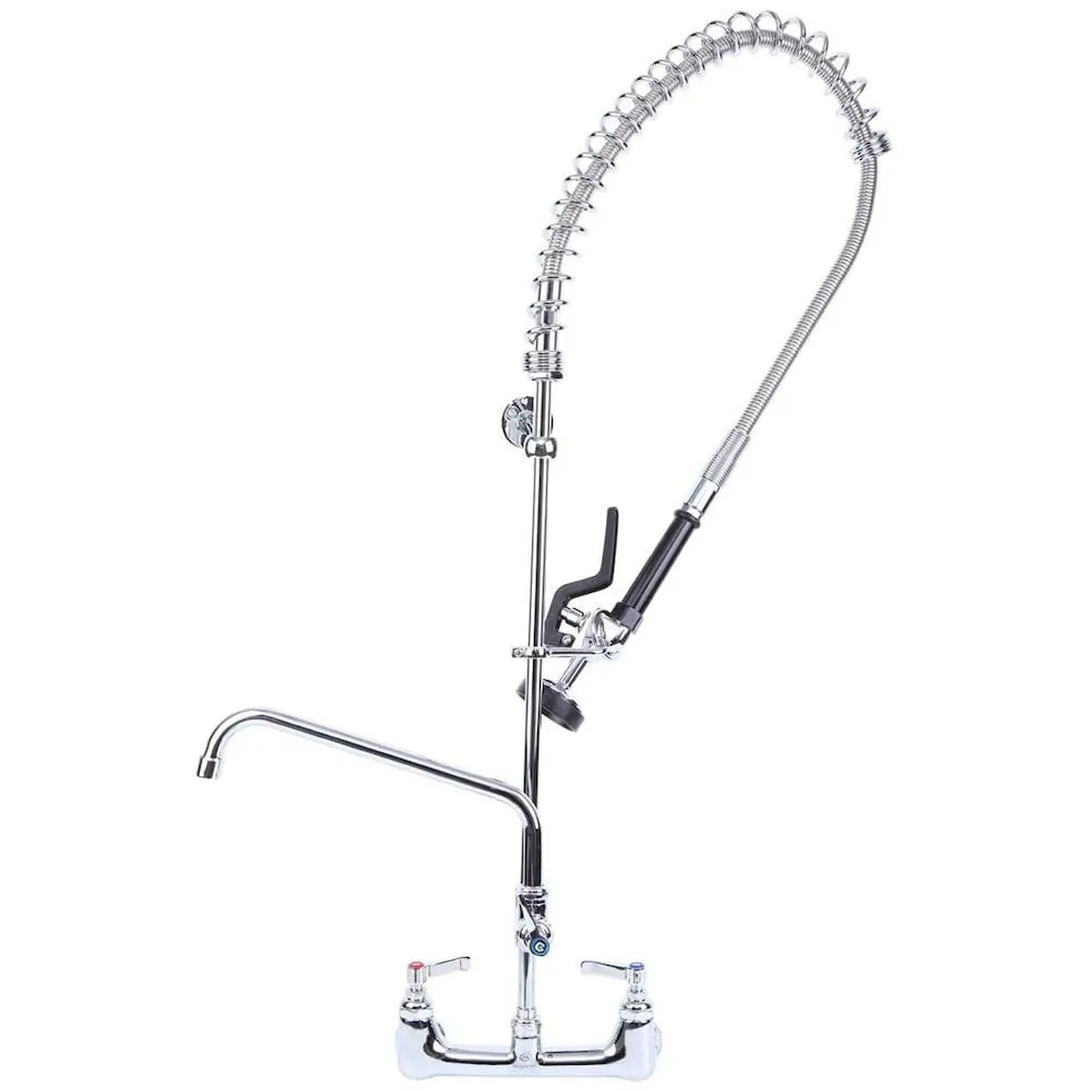 Commercial Restaurant Pull Down 2-Handle Wall Mount Pre-Rinse Spray Utility Kitchen Faucet in Chrome