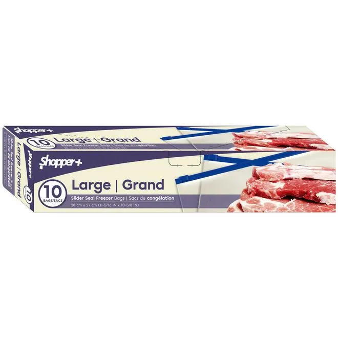 Leakproof Slide Seal Food Storage Freezer Bags, Large Size BPA Free, 10Pcs/Pack- Shopper+