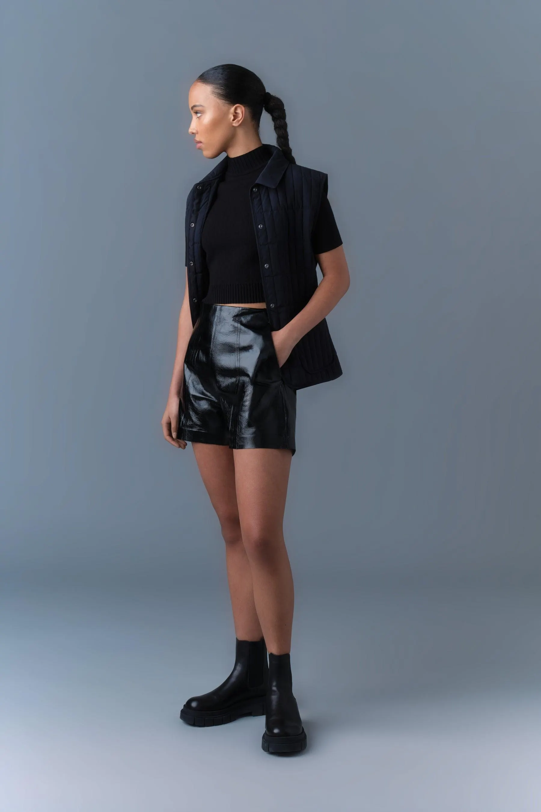 DAVA Panelled Leather Shorts