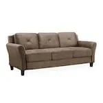 Hobart Sofa Upholstered Microfiber Fabric Rolled Arms, Brown