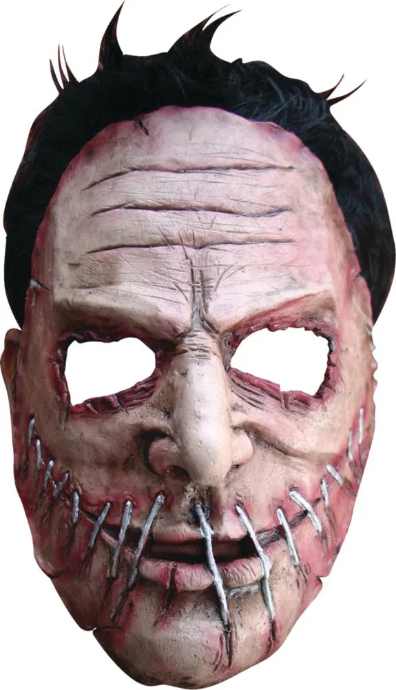 Serial Killer Stiched Mouth Mask with Hair, White/Black, One Size, Wearable Costume Accessory for Halloween