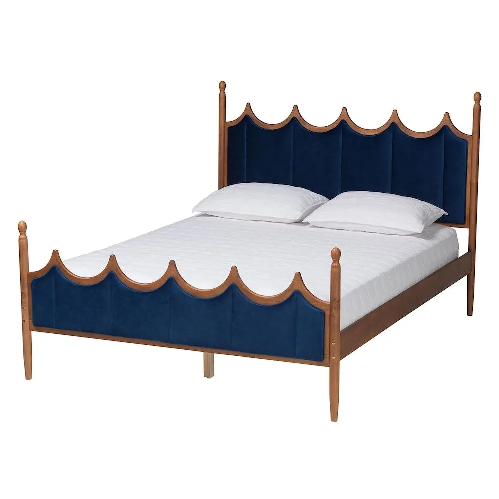 Calgary Queen Platform Bed in Royal Blue and Walnut Brown