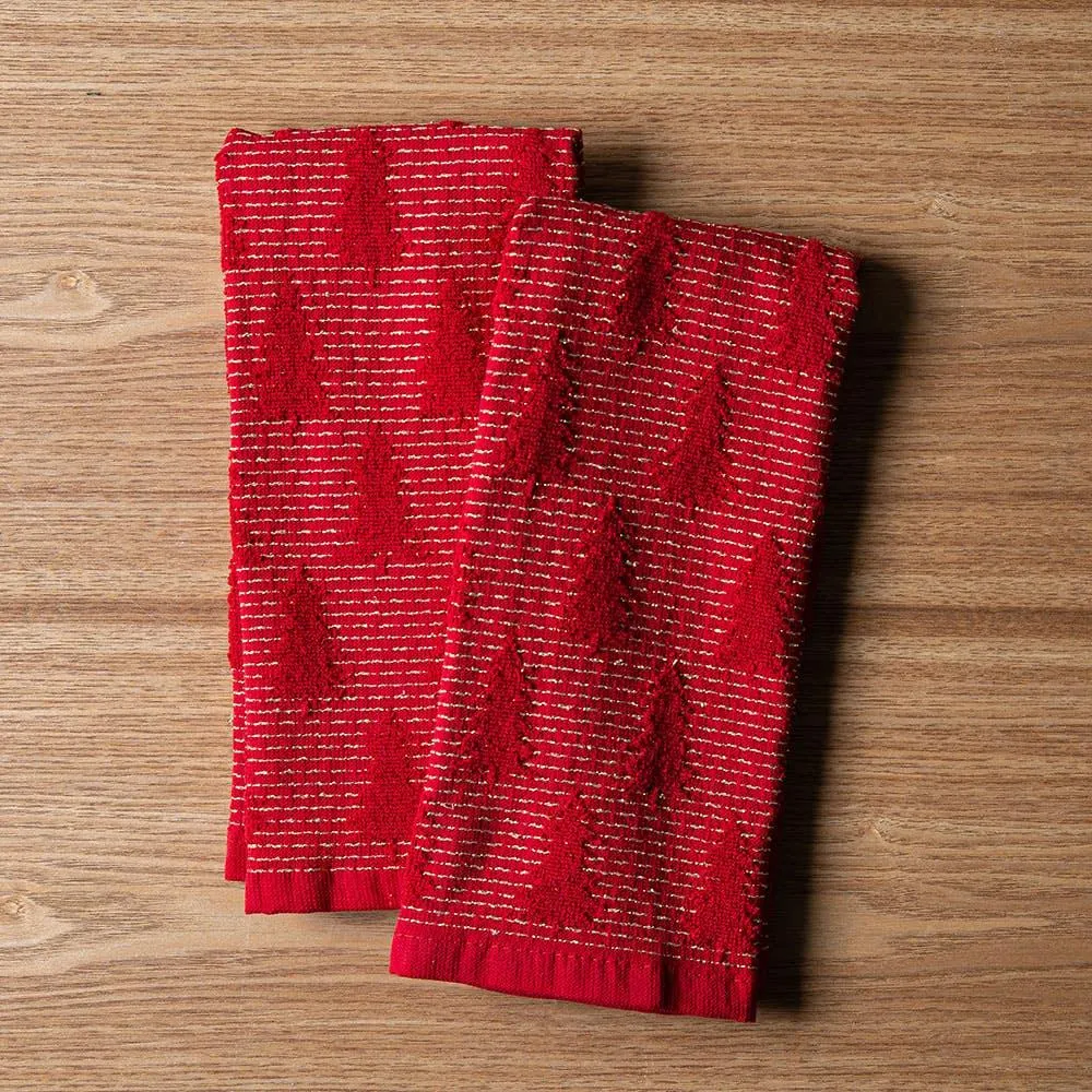 Harman Christmas 'Golden Tree' Cotton Terry Towel 16x24" - S/2 (Red)
