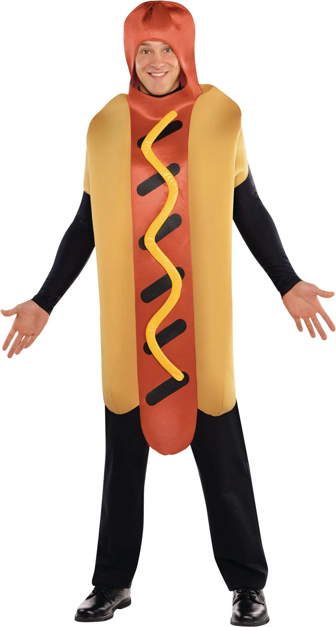 Adult Hot Dog Brown Jumpsuit with Hood Halloween Costume, One Size