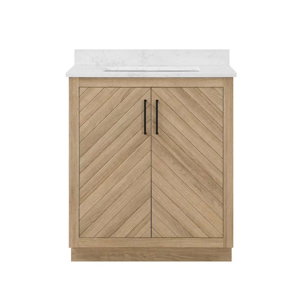 Huckleberry 30-inch Bath Vanity in Weathered Tan with White Engineered MarbleTop