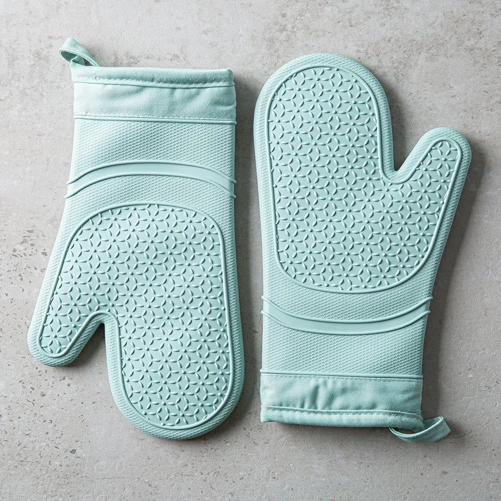 KSP Colour Splash Lined Silicone Oven Mitt - Set of 2 (Sage)