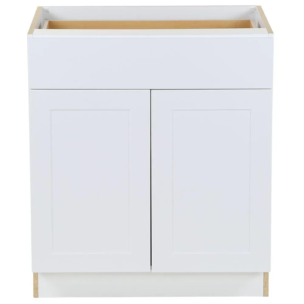 Edson 30-inch W x 34.5-inch H x 24.5-inch D Shaker Style Assembled Kitchen Base Cabinet/Cupboard in Solid White with Adjustable Shelf/Soft Close Drawer (B30)