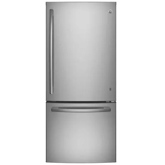 GE GDE21DYRKFS Bottom Freezer Refrigerator, 30 inch Width, ENERGY STAR Certified, 21.0 cu. ft. Capacity, Stainless Steel colour Glass Shelves, Multi-Shelf Air Management Tower, Frost Guard