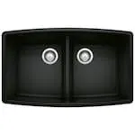 PERFORMA SILGRANIT 33 in. 50/50 Double Bowl Undermount Kitchen Sink - Coal Black