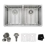 Undermount Stainless Steel 33-inch 50/50 Double Bowl Kitchen Sink Kit