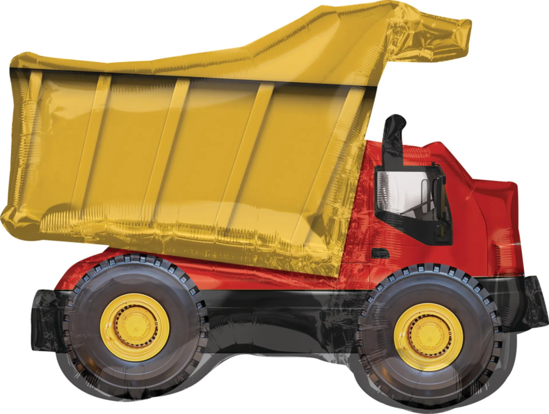 Construction Dump Truck Satin Foil Balloon, Red/Yellow, 32-in, Helium Inflation & Ribbon Included for Birthday Party