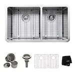 Undermount Stainless Steel 33-inch 60/40 Double Bowl Kitchen Sink Kit