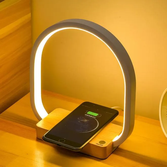 Creative LED Table Lamp with Wireless Charging Pad, Stepless Brightness