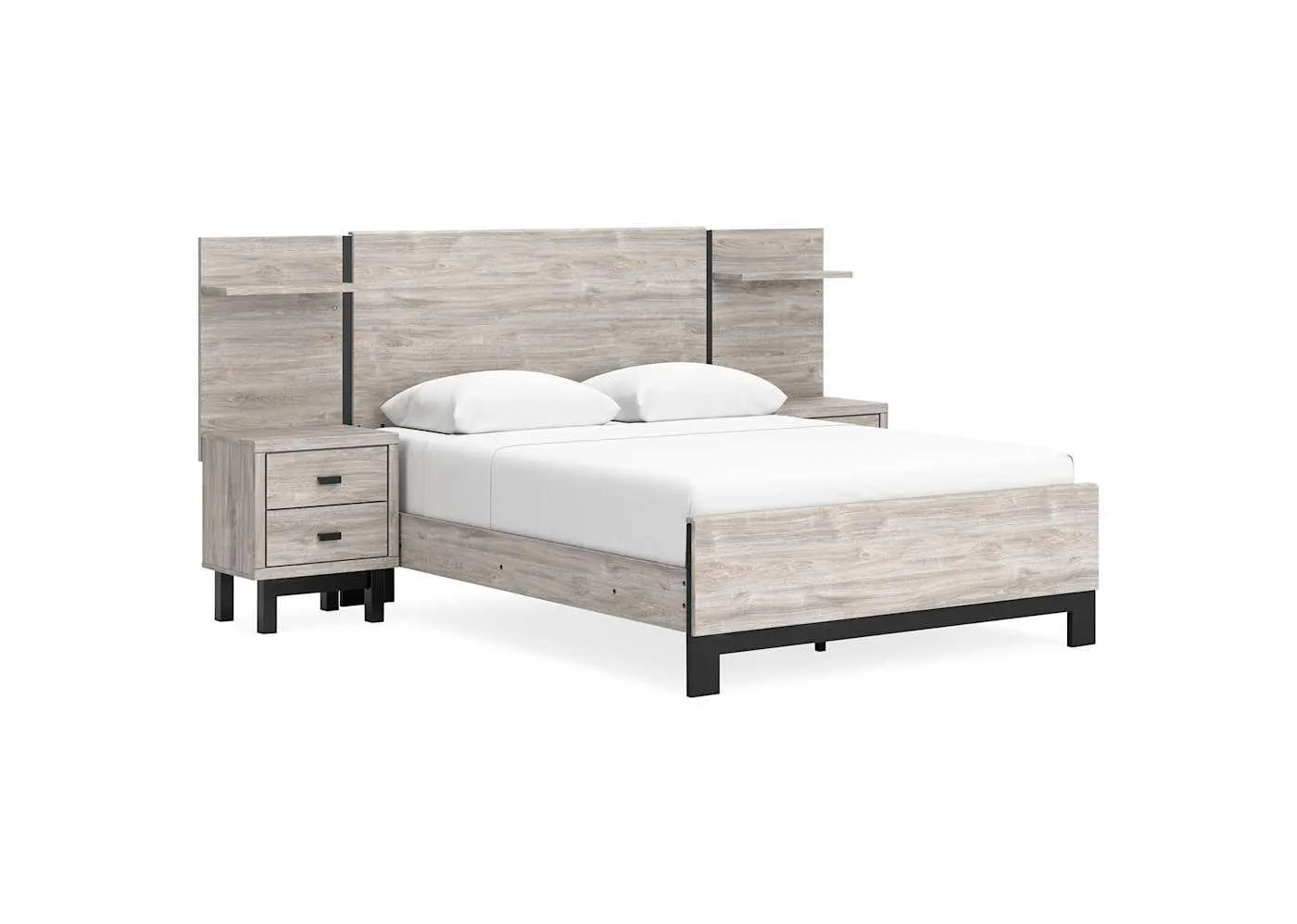 Vessalli Panel Bed with Nightstands - Gray