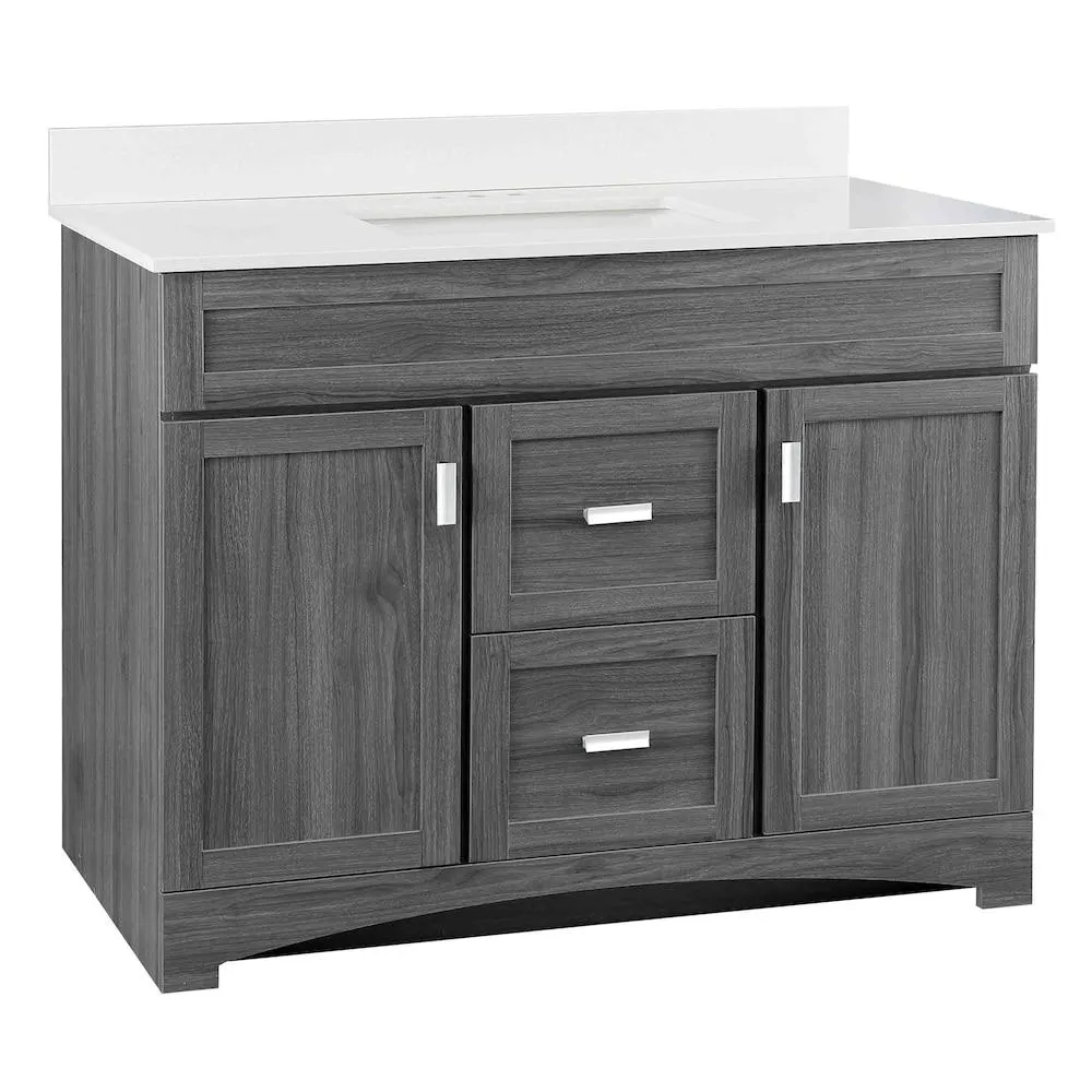 Rocara 42-inch W Grey Wood Single Sink Vanity Combo with White Engineered Stone Top