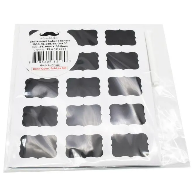 10 Sheets of Reusable Chalkboard Label Stickers with One Chalk Marker, 34 x 50