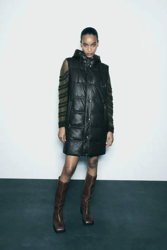 QUILTED FAUX LEATHER LONGLINE VEST