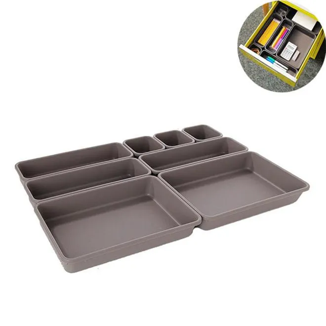 Interlocking Drawer Storage Organizer, Cube Divider Box, 8 in 1 - Brown