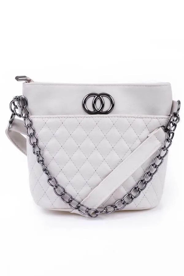 Quilted fashion bucket-style bag with metal chain strap