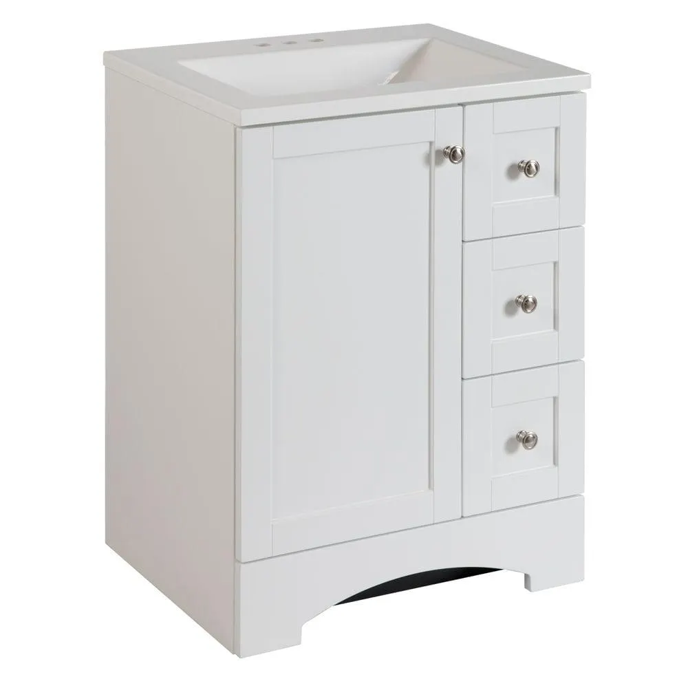 Lancaster 24.25-inch W 33-inch H x 18.75-inch D Bathroom Vanity in White with Cultured Marble Countertop/Rectangular Sink