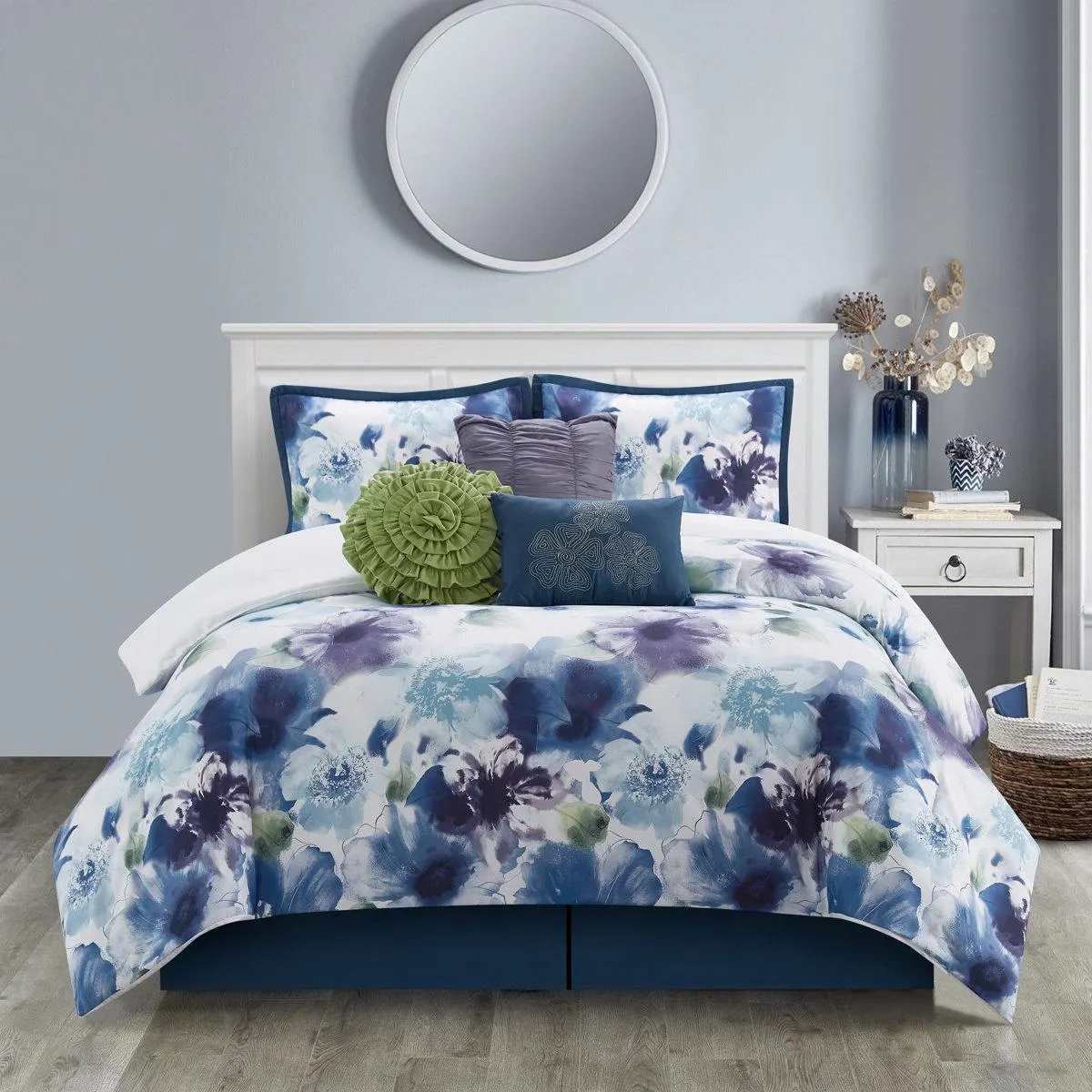 Eyla Blue/Purple Microfiber 7-Piece Comforter Set