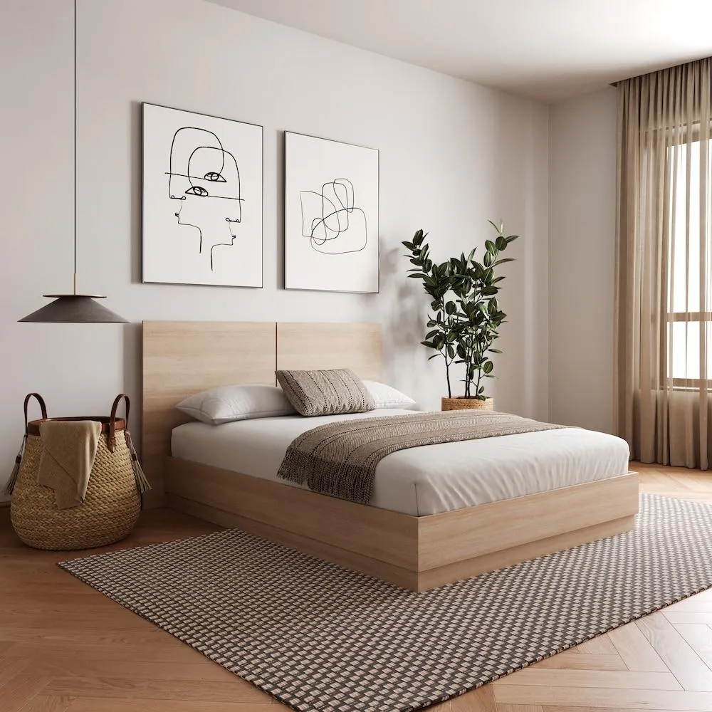 Milano Platform Bed with Headboard, Natural Blonde Oak