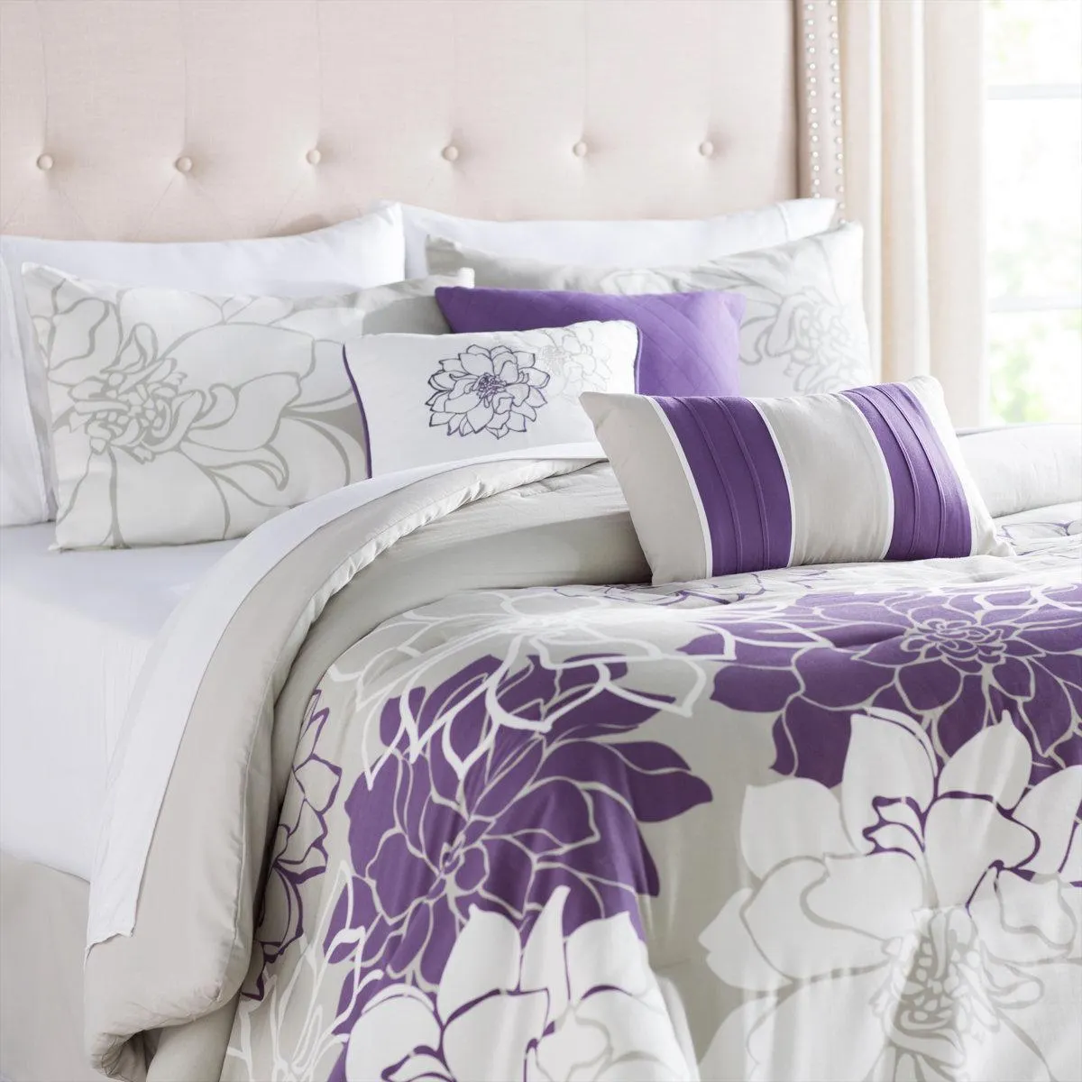 Lola 7 Piece Floral Cotton Comforter Set