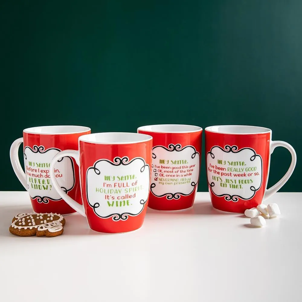 KSP Christmas Decal 'Hey Santa' Porcelain Mug - Set of 4