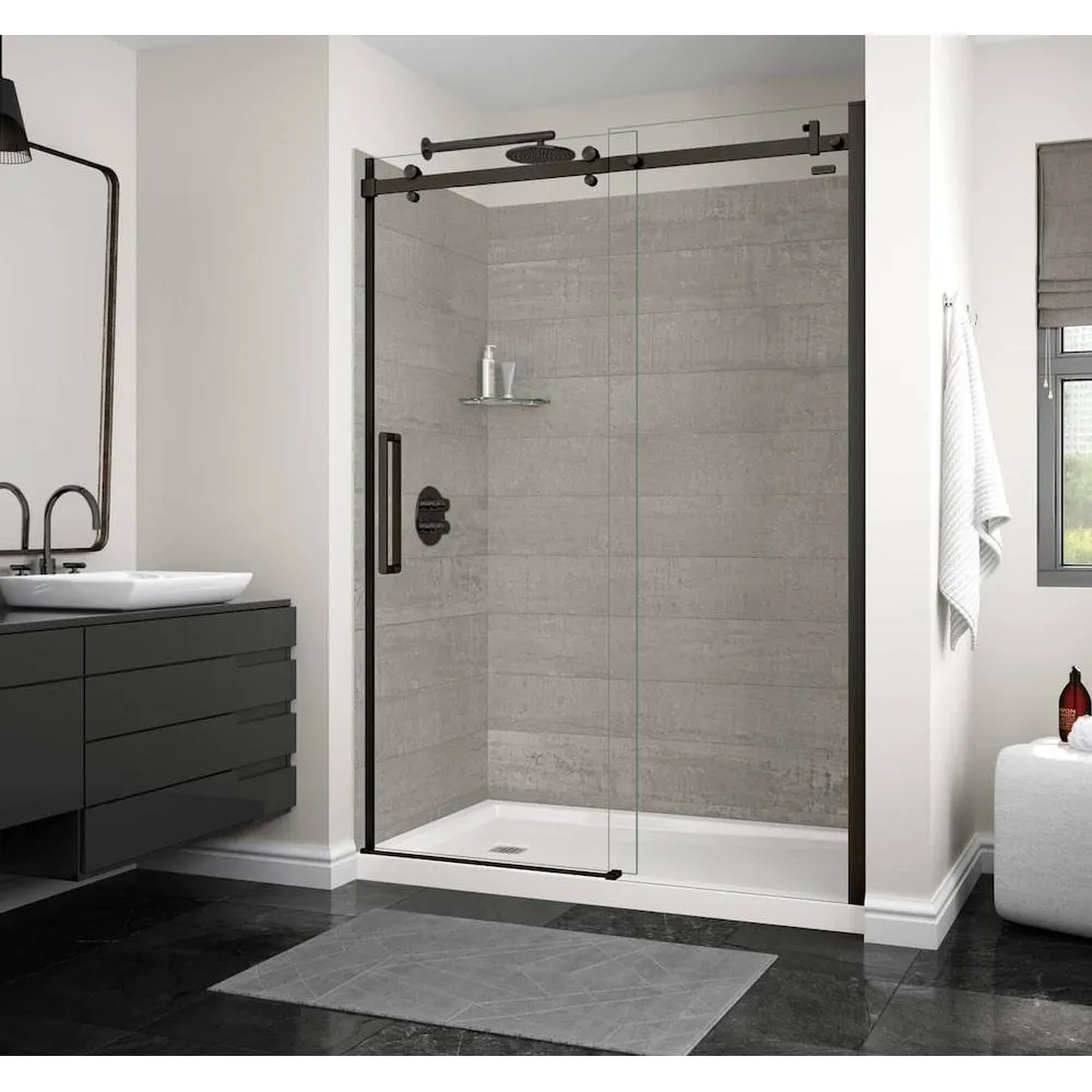 Halo 56.5 to 59 in. W x 78.75 in. H Frameless Reversible Sliding Shower Door in Matte Black with 8mm Clear Tempered Glass