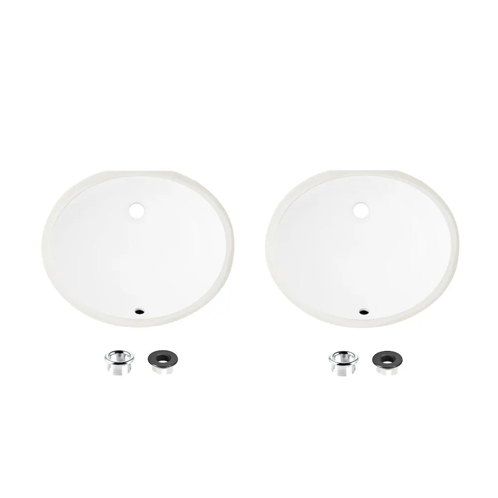 Cool Under-Mount Porcelain Bathroom Sink 19.5 in White Set of 2