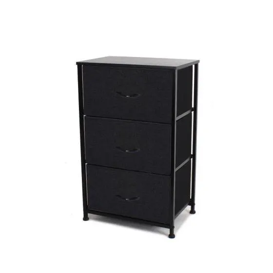 Meuble de rangement à 3 tiroirs en tissu noir