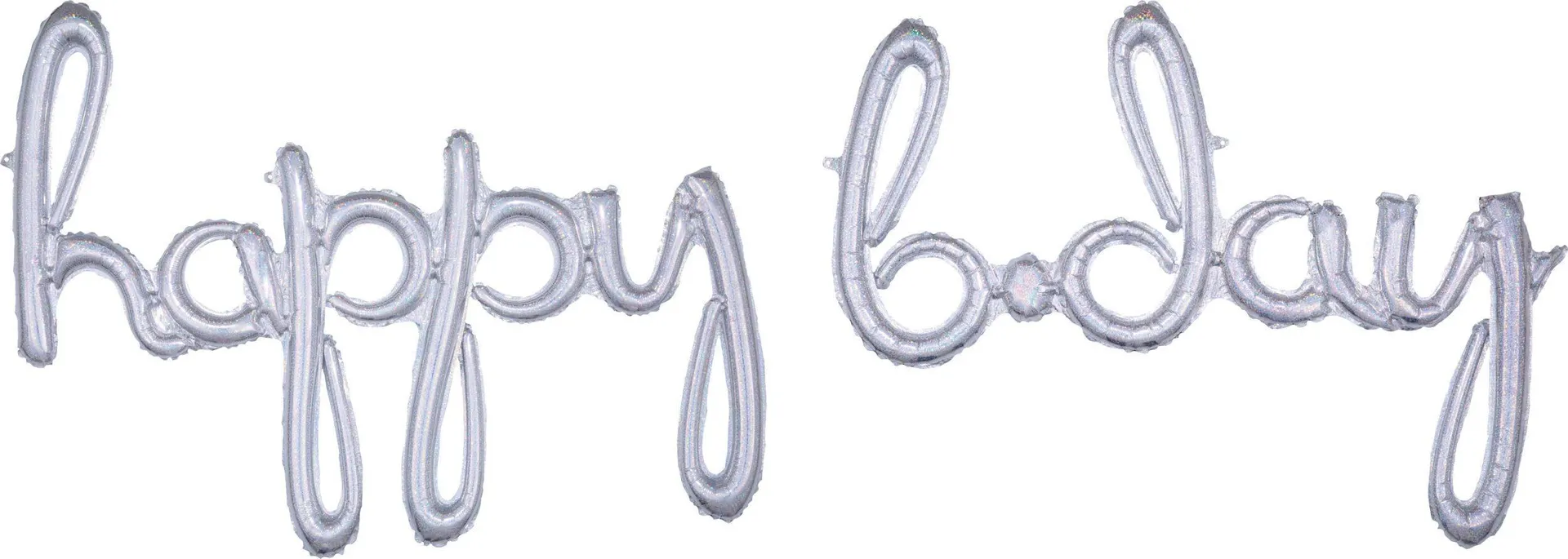 "Happy B-Day" Cursive Letters Satin Foil Balloon, Prismatic Silver, 76x27-in, Air-Filled for Birthday Party