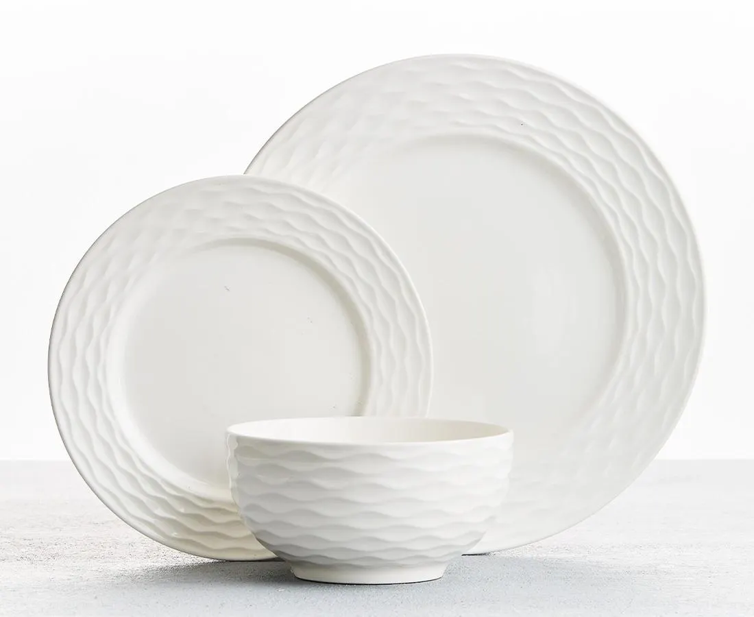 Waves 12-Pc Dinnerware Set, White