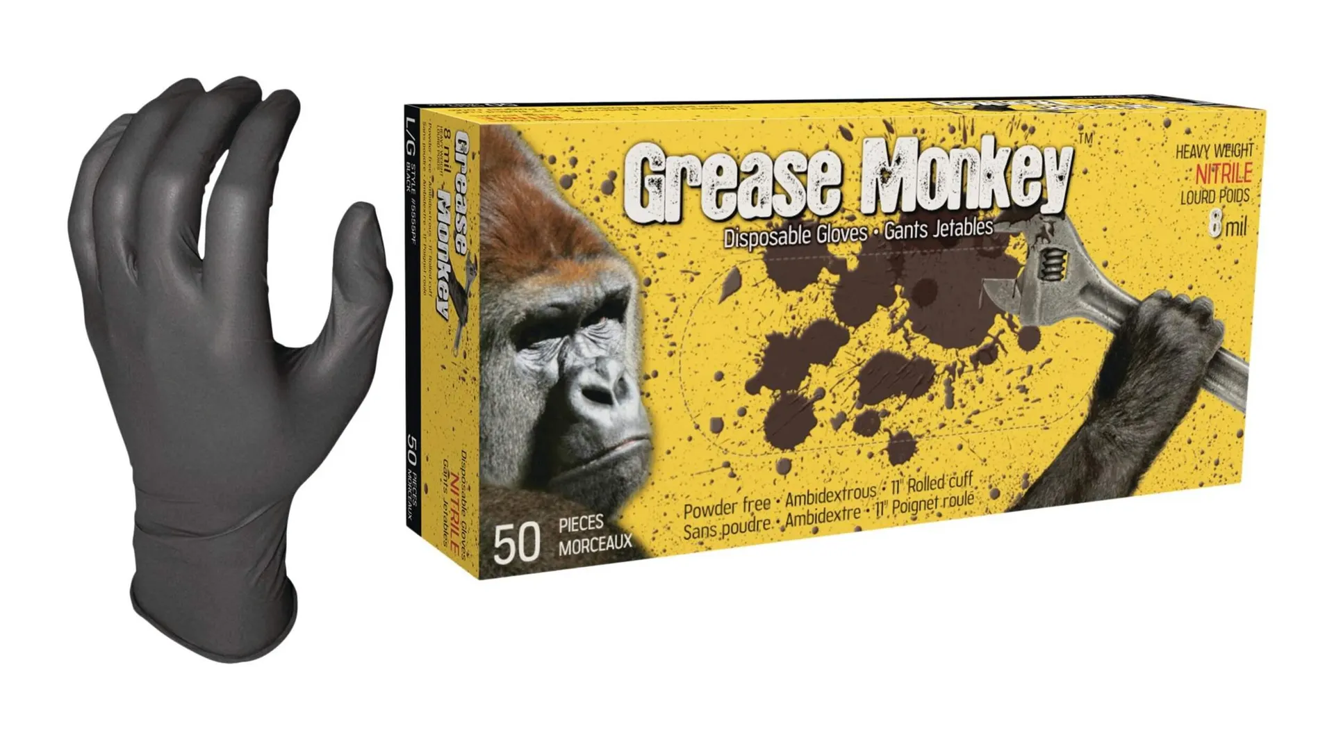 Grease Monkey Standard-Duty 8-mil Puncture-Resistant Nitrile Gloves, Powder-Free, Assorted Sizes, 50-pk (5555PF)