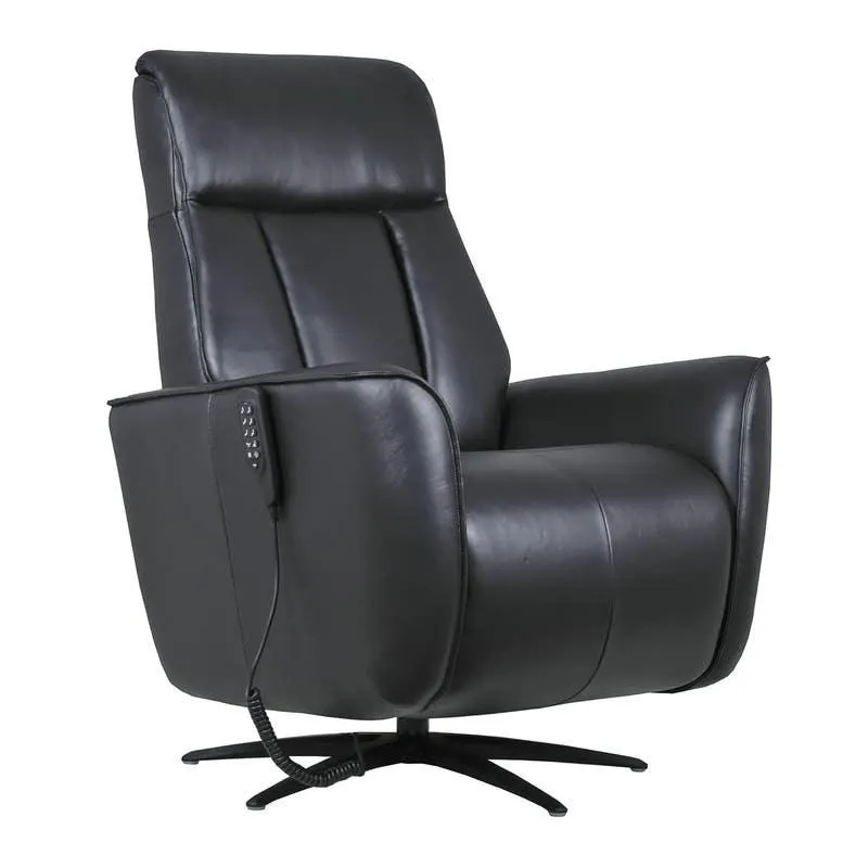 Fauteuil tout cuir électrique inclinable et pivotant avec haut-parleurs intégrés et massage - noir