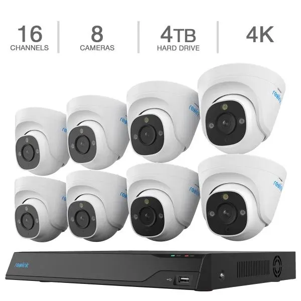 Reolink 4K+ 12MP Ultra HD 16-channel 4TB HDD NVR Security System with 8 Dome PoE Cameras