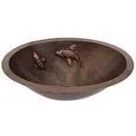 Dual Mount Oval Koi Fish Copper 19 inch 0-Hole Bathroom Sink in Oil Rubbed Bronze