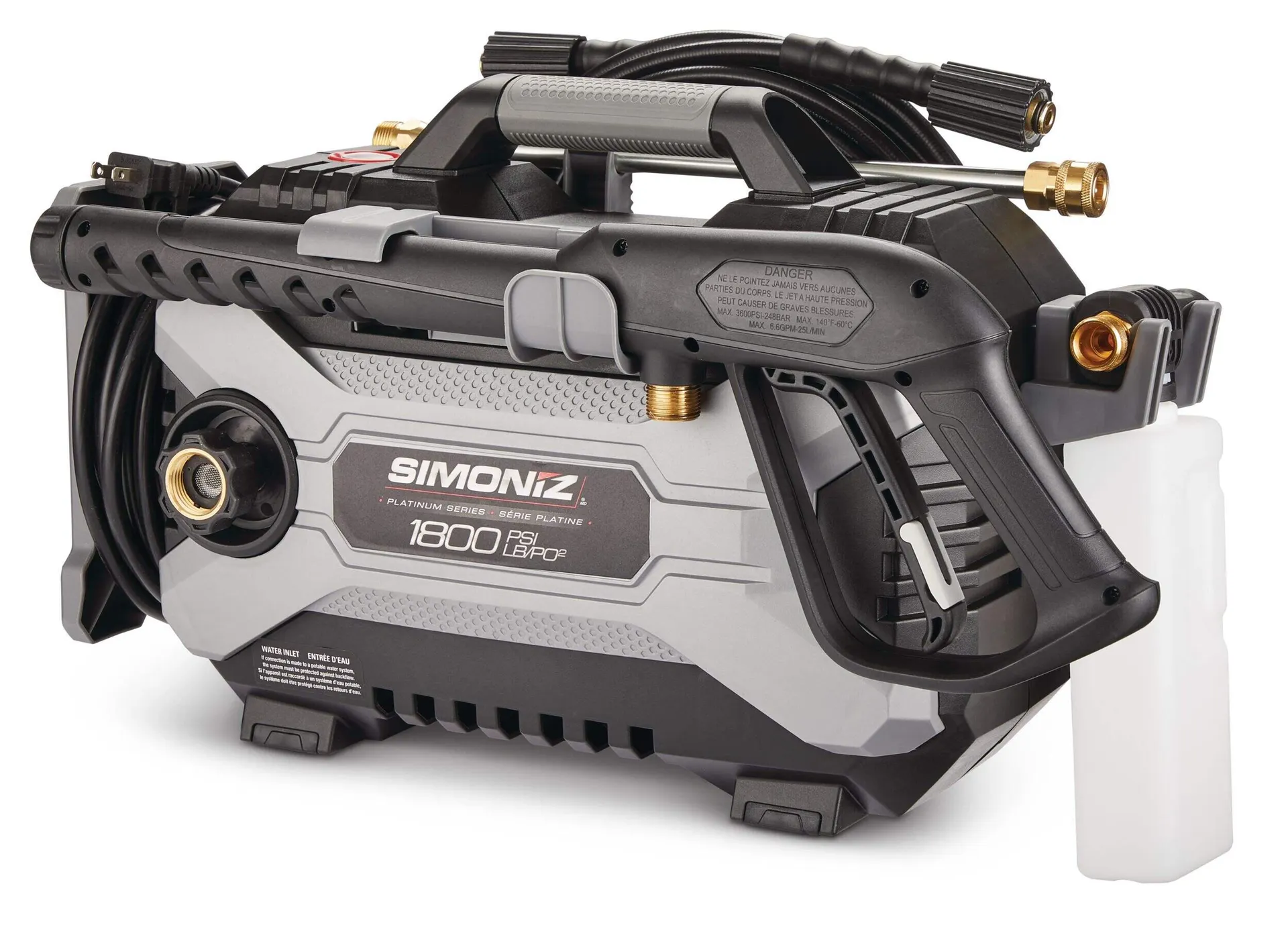 Simoniz Platinum1800 PSI 2.0 GPM Corded Cold Water Brushed Electric Pressure Washer with Foam Blaster