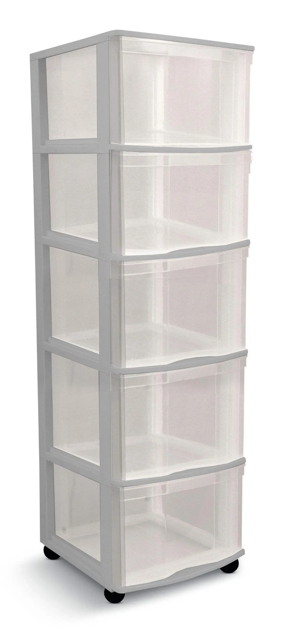 type A Deep Clear Grey Frame 5-Drawer Storage Tower/Cart with Wheels, 39-in
