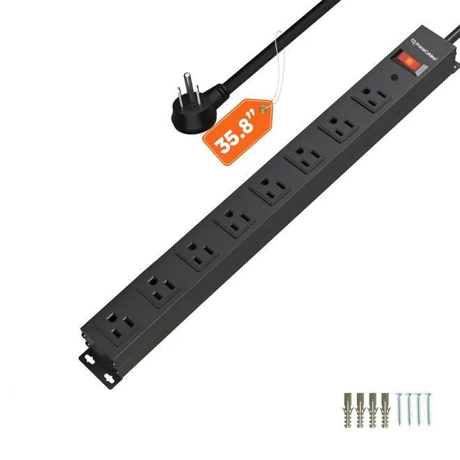 8 Outlet Power Strip, Wall Mountable Heavy Duty Power Strip, 1200J Surge Protector - PrimeCables®