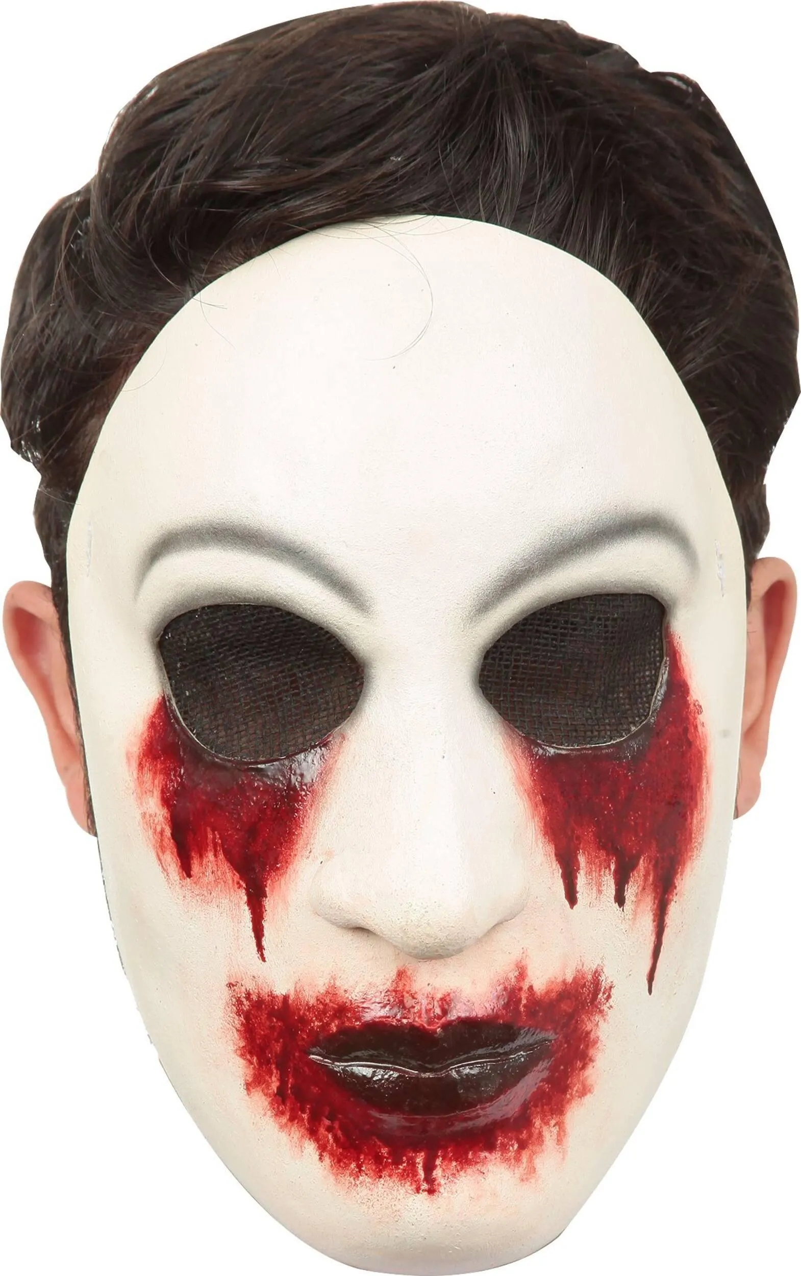 Zalgo Creepypasta Bleeding Eyes and Mouth Mask with Hair, White/Red, One Size, Wearable Costume Accessory for Halloween