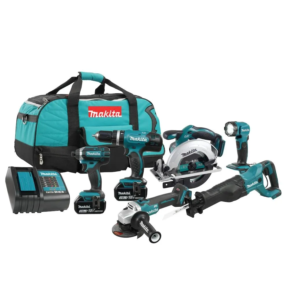 18V LXT Lithium-Ion Cordless 6-Tool Combo Kit w/2 Batteries (3.0Ah), Charger & Bag