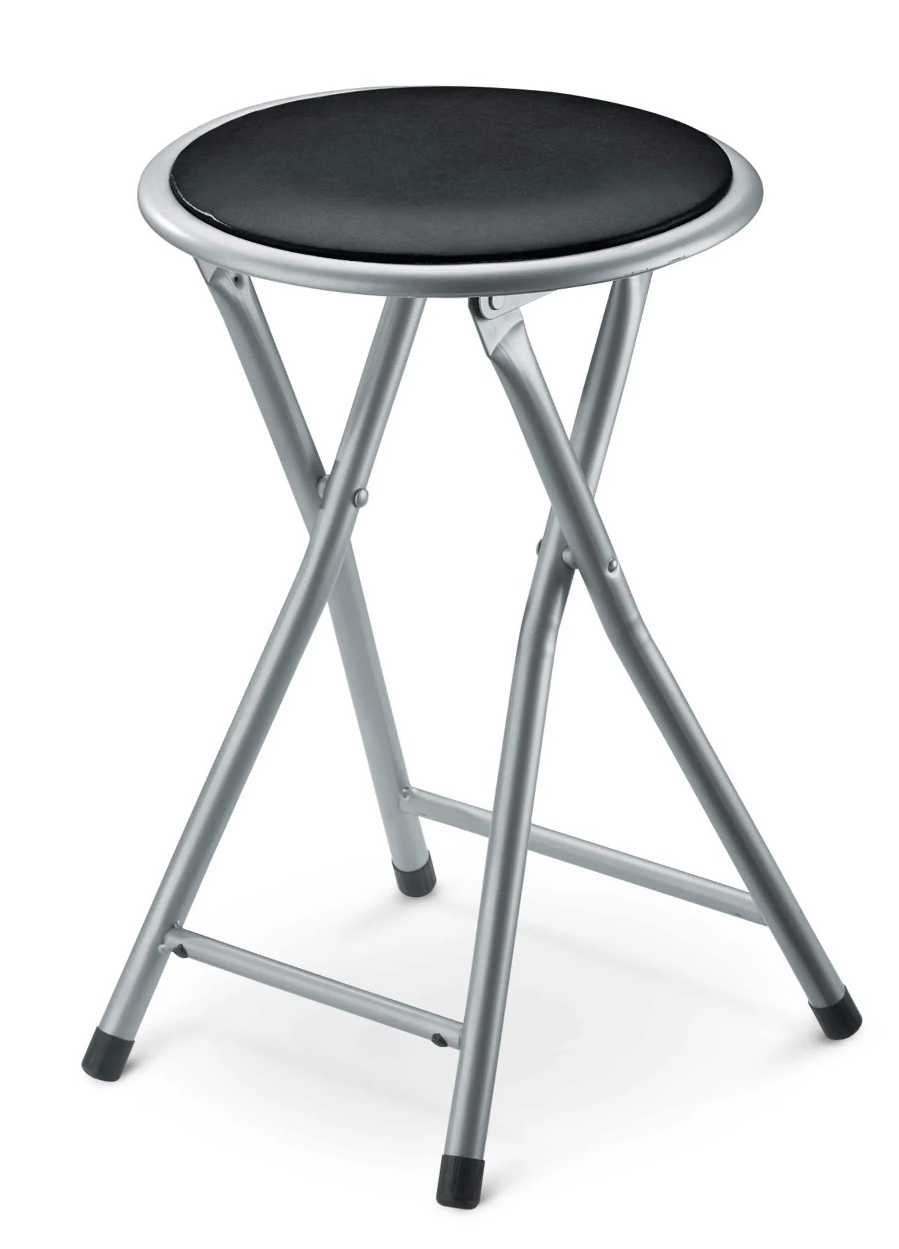 For Living Portable Vinyl Upholstered & Padded Metal Folding Stool, Black