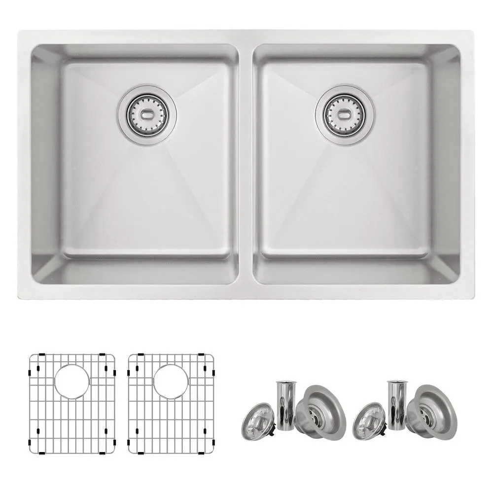 31L x 18W-inch Undermount Double Bowl 18 Gauge Stainless Steel Kitchen Sink with Grids and Strainers