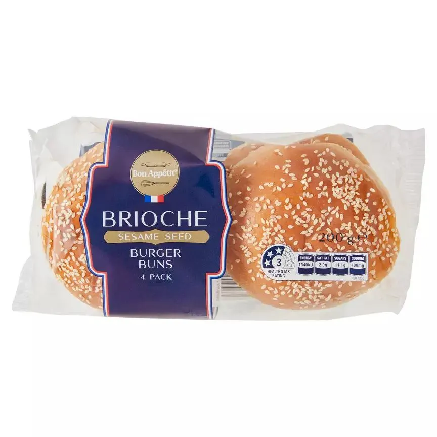 Sliced Brioche Burger Buns with Sesame Seeds 4 Pack 200g