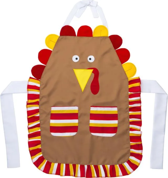 Turkey Apron, Brown/Red/Yellow, One Size, Wearable Accessory for Thanksgiving