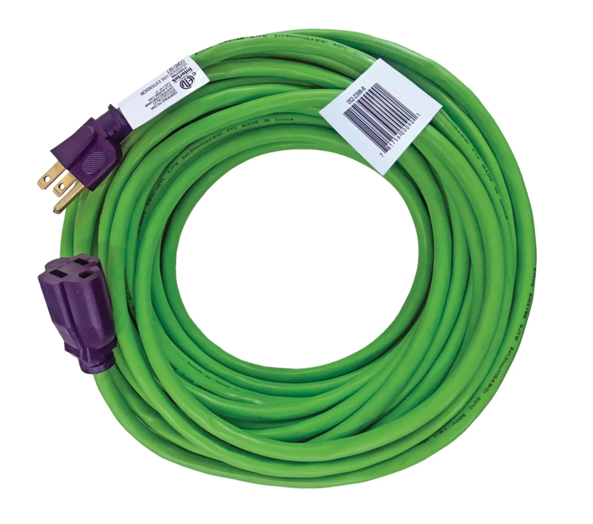 NOMA 50-ft 3-in 16/3 Outdoor Extension Cord with Grounded Outlet, Lime Green